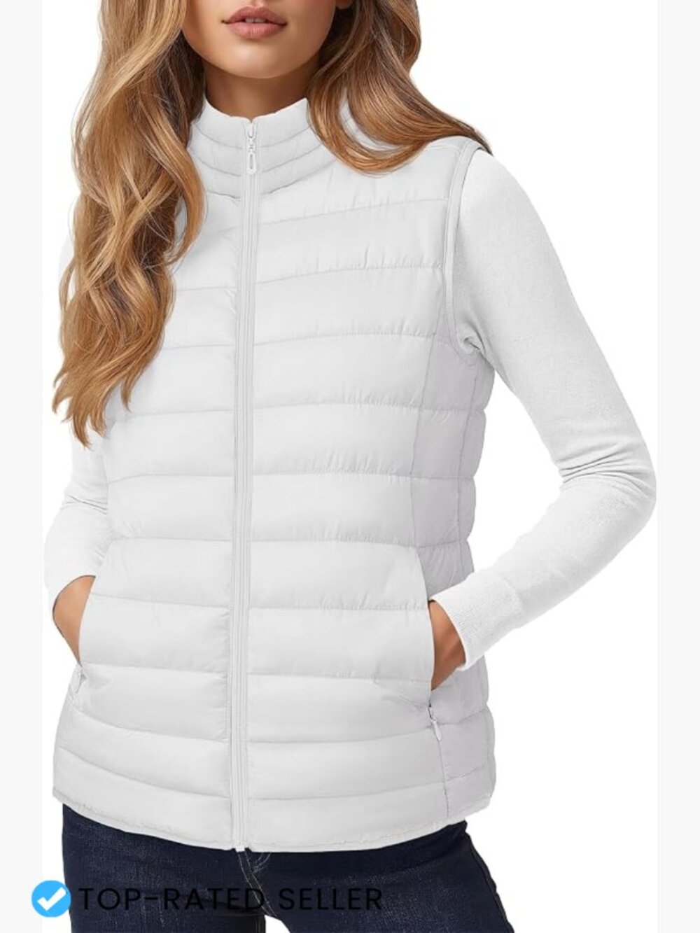 Quilted Puffer Vest Lightweight Sleeveless Zip-Up Puffy Jacket Fitted Casual